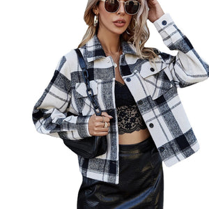 Women's Wool Plaid Short Cardigan