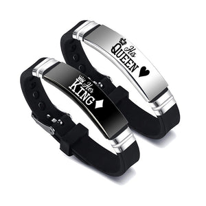 Black Silver Couple Bracelets: Her King, His Queen