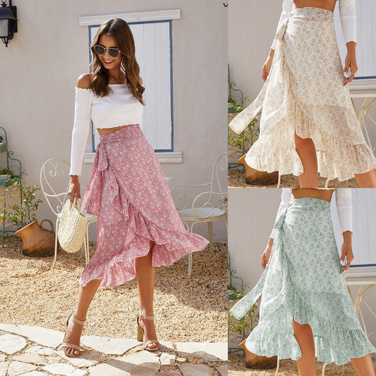 Women's Chiffon Skirt with floral print and slit - Summer Style