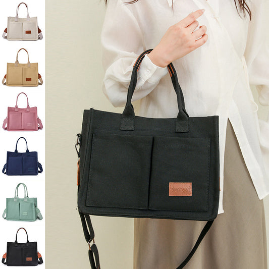 Canvas Shoulder Bag - Large Capacity Multi-pocket Handbag for Women
