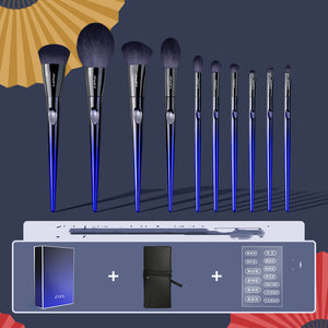 Blue 10 Makeup Brushes Set