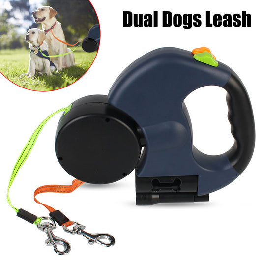 Reflective Retractable Dual Pet Leash for Small Dogs - 360° Swivel No Tangle Double Dog Walking Leash with Lights