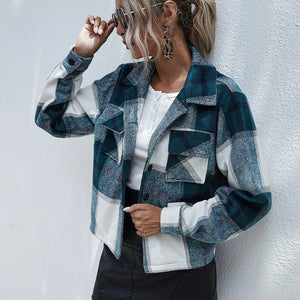 Women's Wool Plaid Short Cardigan