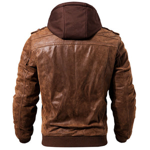 Herren Lederjacke mit Kapuze