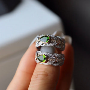 Light Luxury Natural Diopside Feather Ring