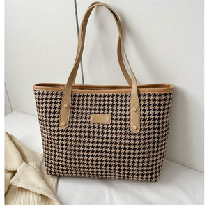 Houndstooth Shoulder Bag - Winter Fashion Commuting Handbag for Women