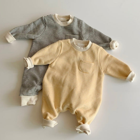 Baby Bodysuit With Stripes And A Pocket