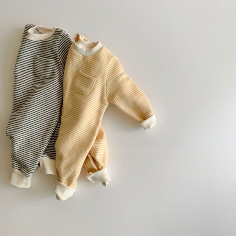 Baby Bodysuit With Stripes And A Pocket