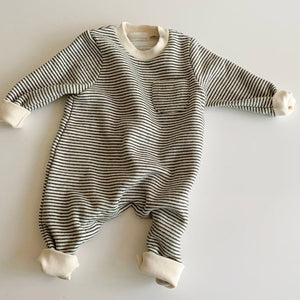 Baby Bodysuit With Stripes And A Pocket