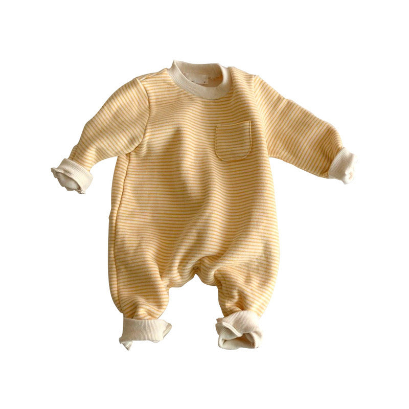 Baby Bodysuit With Stripes And A Pocket