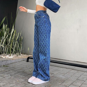 Women's Rhombus Print Jeans