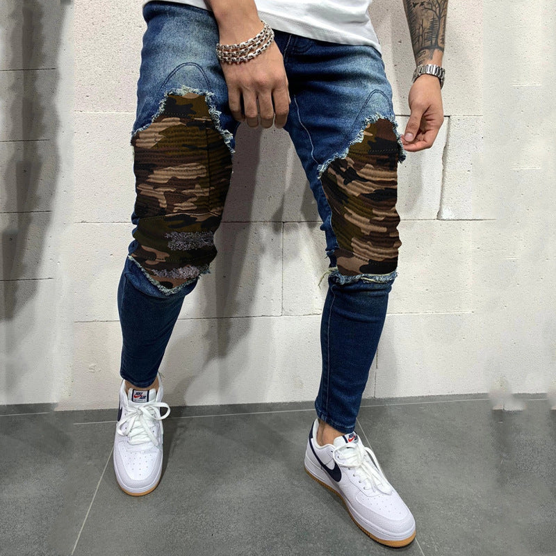 Men's Ripped Jeans with Fashionable Inserts