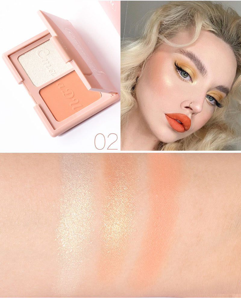 Zweifarbige, zarte, natürliche Rouge-Highlighter-Puder-Reparaturpalette