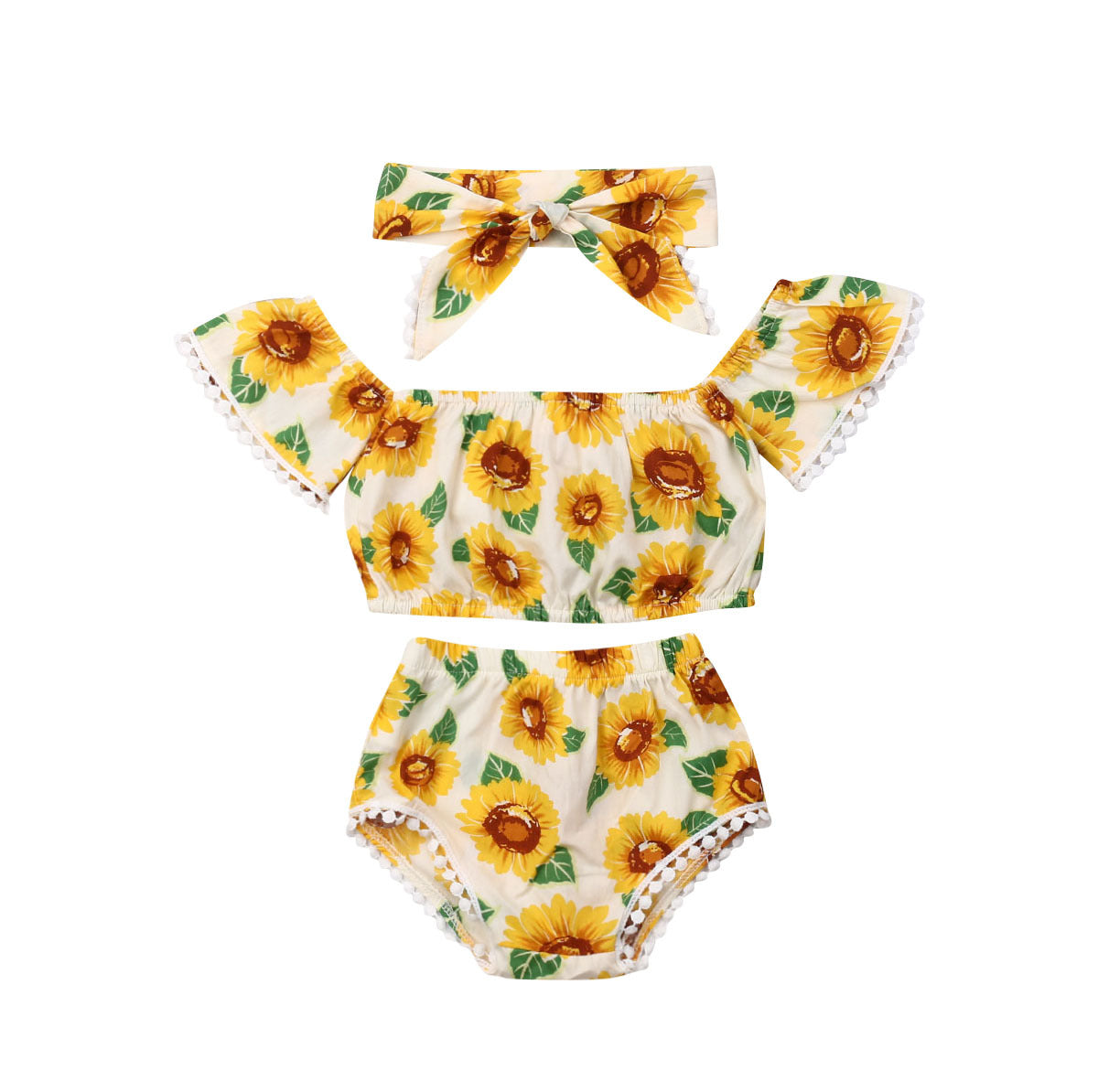 Mädchen Sonnenblumen Print One-Shoulder Top Dreieck Shorts Anzug