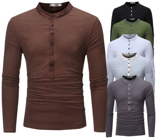 Men's Long Sleeved T-Shirt With Buttons