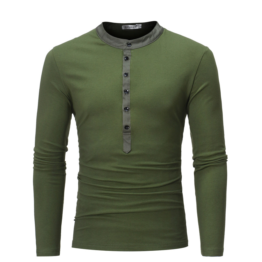 Men's Long Sleeved T-Shirt With Buttons