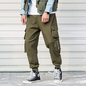 Men's Casual Wide Military Style Cargo Trousers with Multipockets