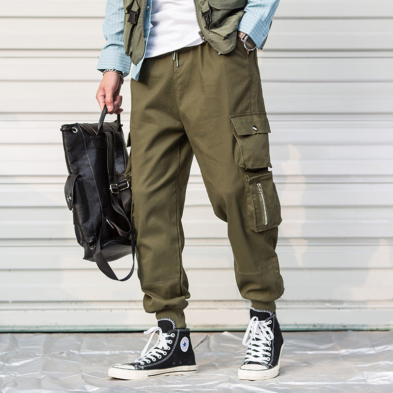 Men's Casual Wide Military Style Cargo Trousers with Multipockets