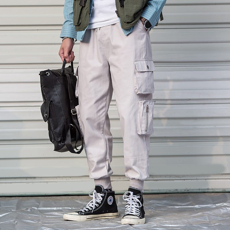 Men's Casual Wide Military Style Cargo Trousers with Multipockets