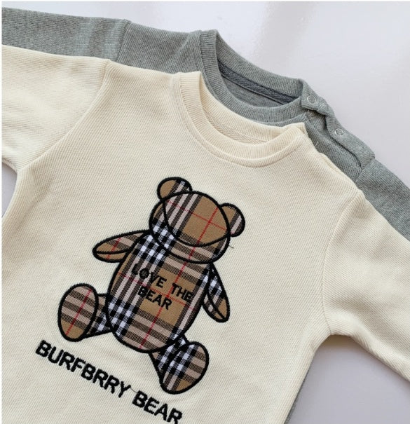 Plaid Baby Rompers for Boys and Girls with Bear Design