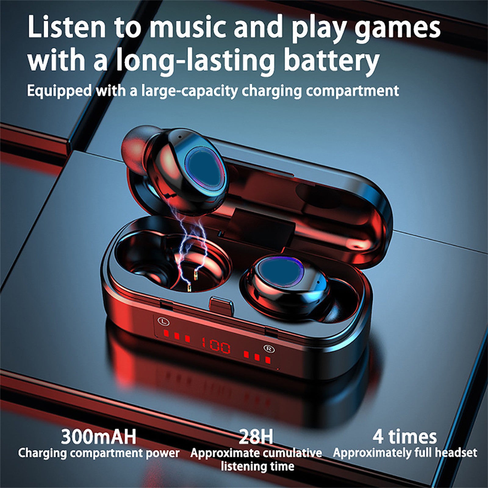 Wireless headphones with backlighting, touch control and informative charging case