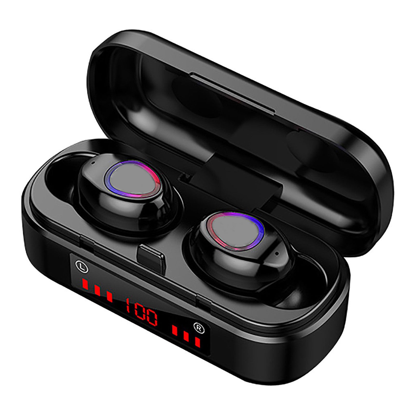 Wireless headphones with backlighting, touch control and informative charging case