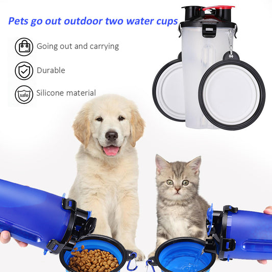 Botella de agua plegable portátil, hervidor de agua para mascotas, taza doble para comida y agua