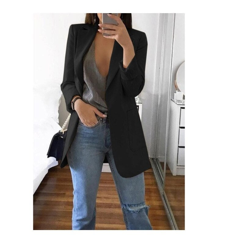 Cárdigan tipo blazer ajustado con solapa para mujer