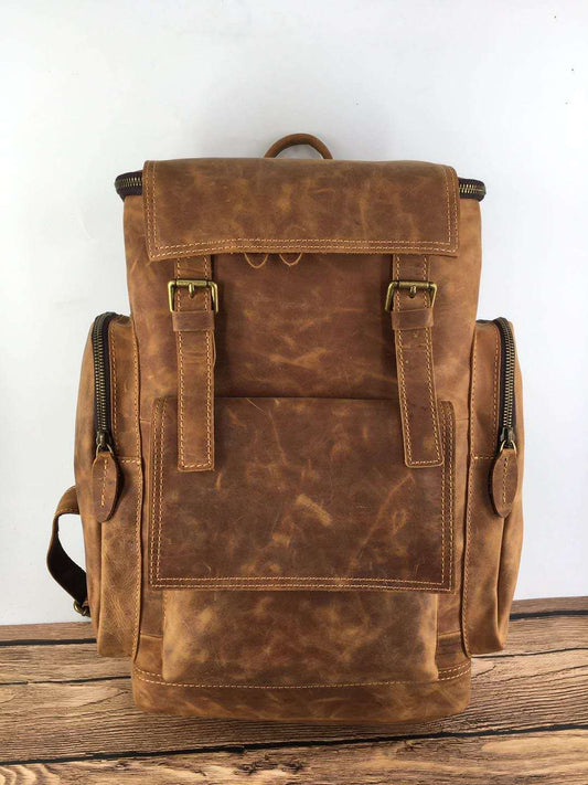 Men's Vintage Leather Crazy Horse  Backpack in Military Style