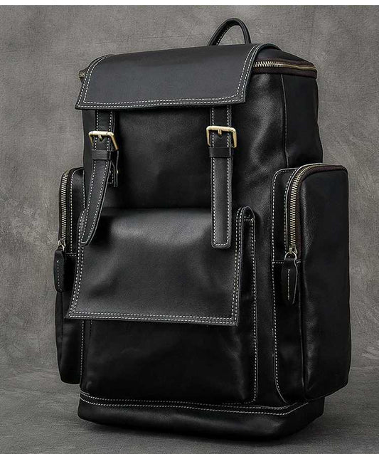 Men's Vintage Leather Crazy Horse  Backpack in Military Style