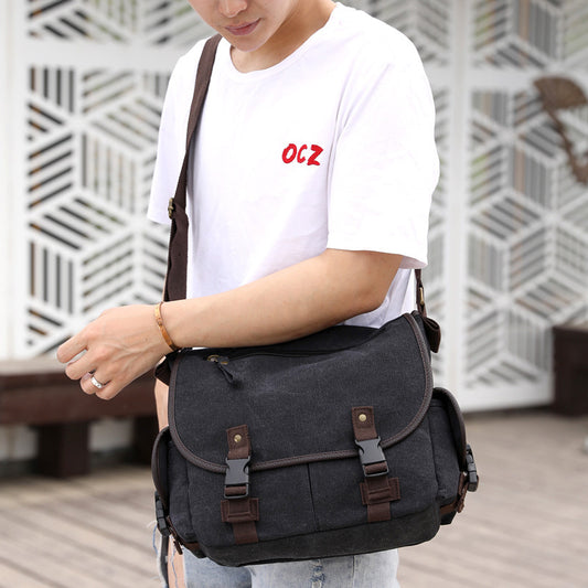 Casual Canvas Shoulder Bag for Men - Multifunctional Messenger Bag
