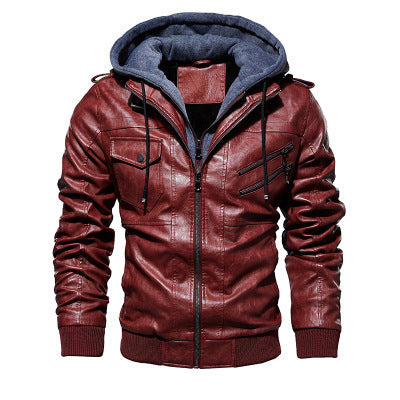 Men's Leather Hooded Jacket