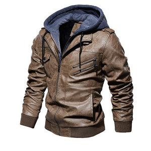 Herren Lederjacke mit Kapuze