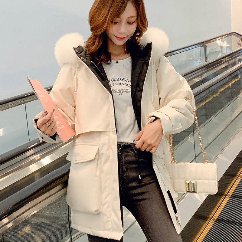 Women's Winter Jacket With Fur And Pockets