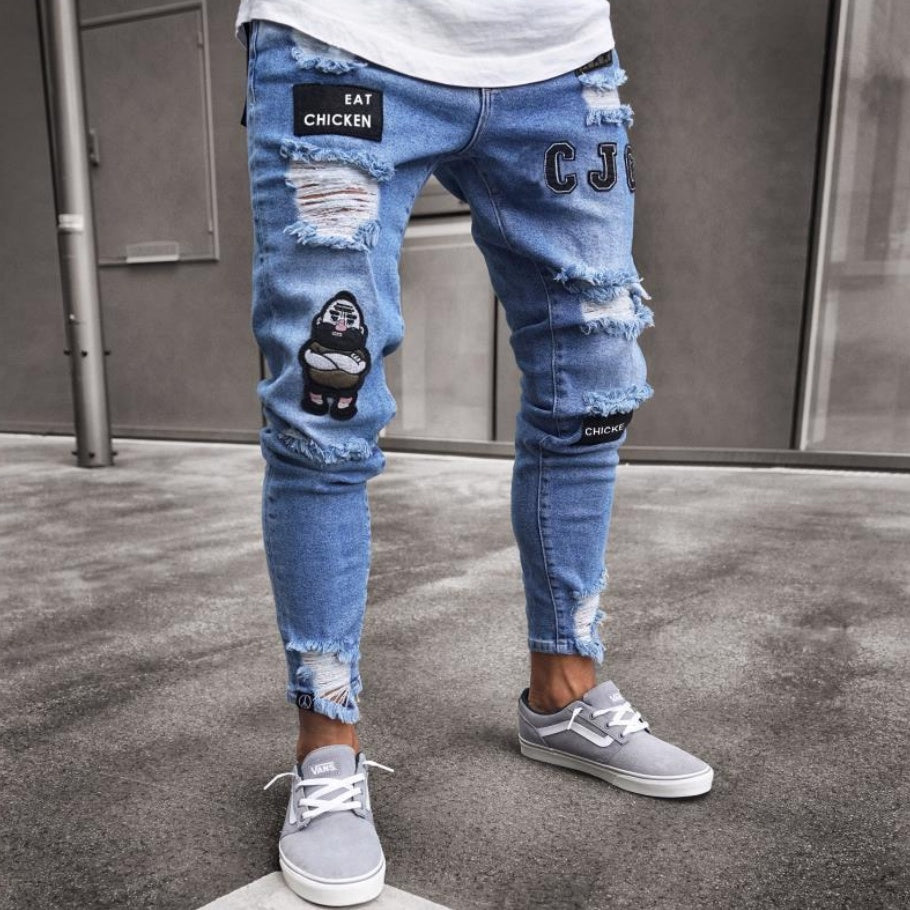 Men's Youth Ripped Jeans with Interesting Inserts