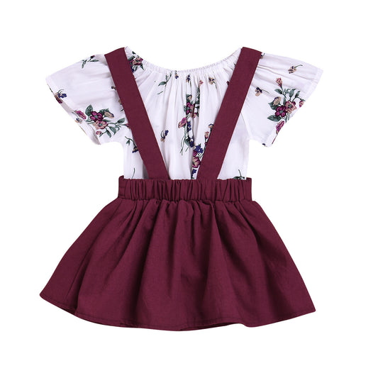 Set Of Overalls With Print And Skirt For Girls