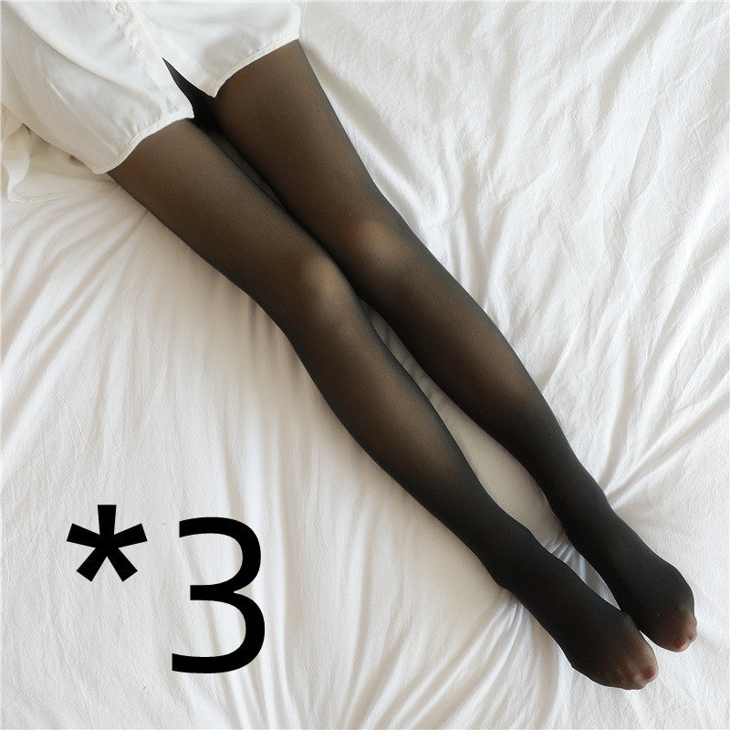 Women's Warm Fleece Tights in Large Size with Transparent Effect