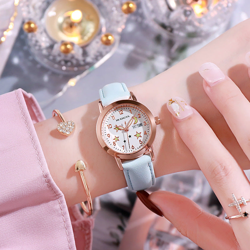 Casual Women's Round Watch With Leather Strap