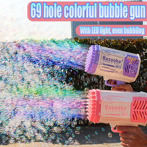 Automatic Bubble Blower Gun with Light - 69-Hole Soap Bubbles Machine, Kids' Toy