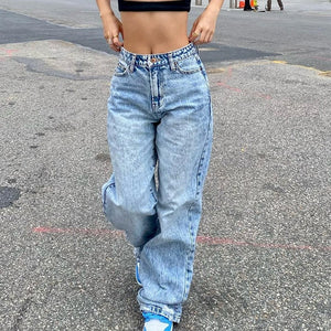 Women's Fashionable Wide High Waist Jeans