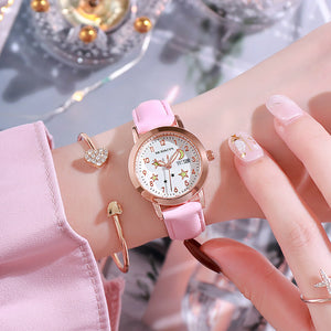 Casual Women's Round Watch With Leather Strap