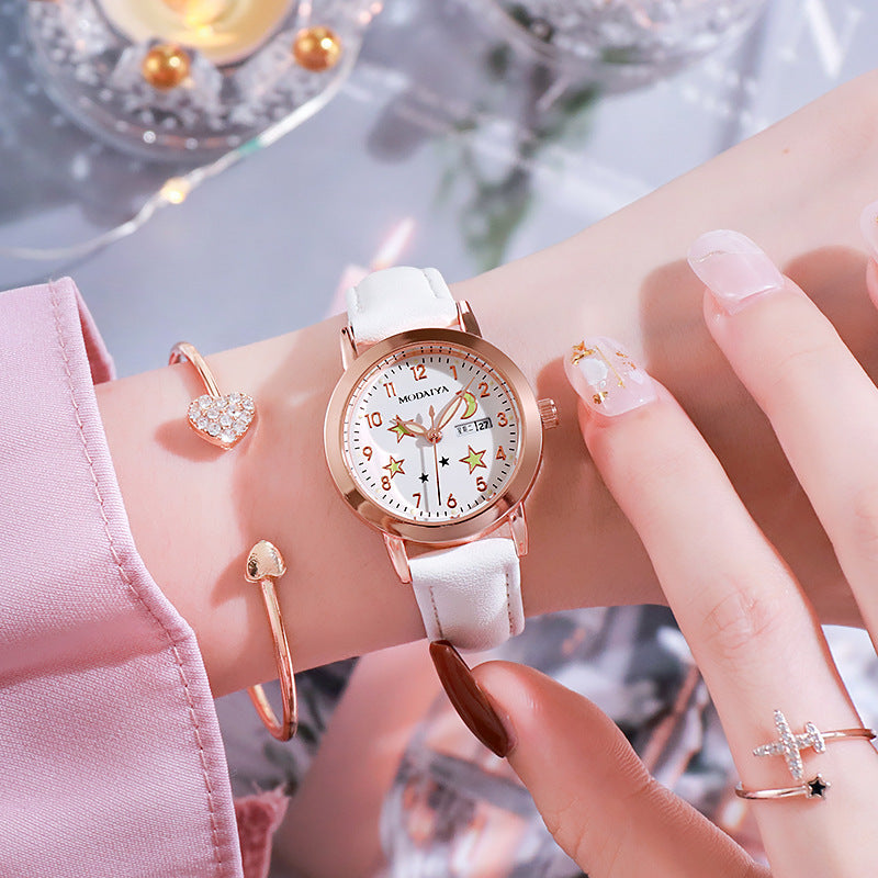 Casual Women's Round Watch With Leather Strap