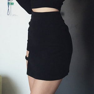 Black Women's Skirt with accentuated thigh and uneven edge