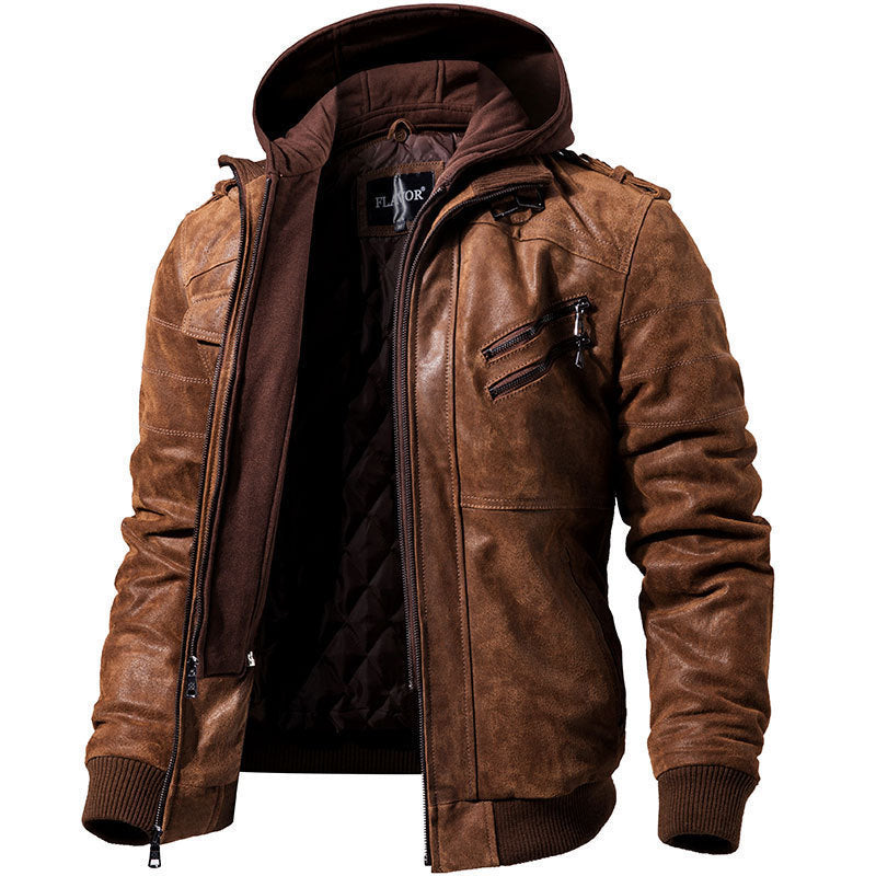 Chaqueta de cuero con capucha para hombre