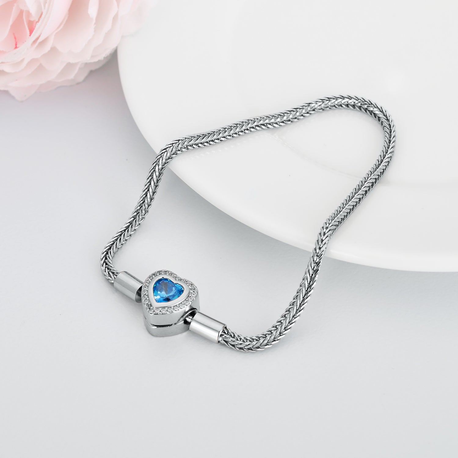 925 Sterling Silber Herz Perlen Charm Netz Kette für Armband