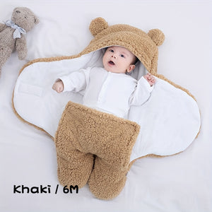 Winter Baby Sleeping Bag Bear Nap Printed Sleeping Bag, Suitable For Babies Aged 0-10 Months, Soft Nap Mat With Removable Pillow