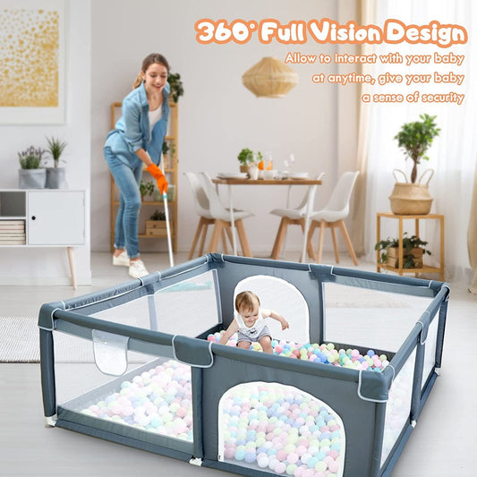 Large Baby Playpen - 79x71 Inches, Extra Large Play Yard with Gate, Baby Fence with Breathable Mesh, Safety Indoor & Outdoor Activity Center