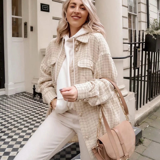 Cárdigan camisero de mujer con botones de perlas