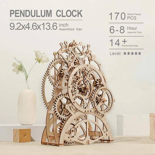 Rokr Pendulum Clock Wooden Puzzle - 170 Piece 3D Building Block Kit, Assembly Gift for Children and Adults