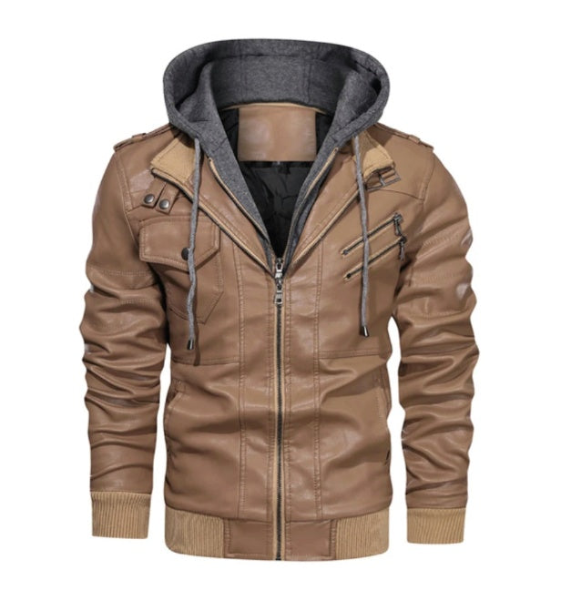 Chaqueta de cuero con capucha para hombre